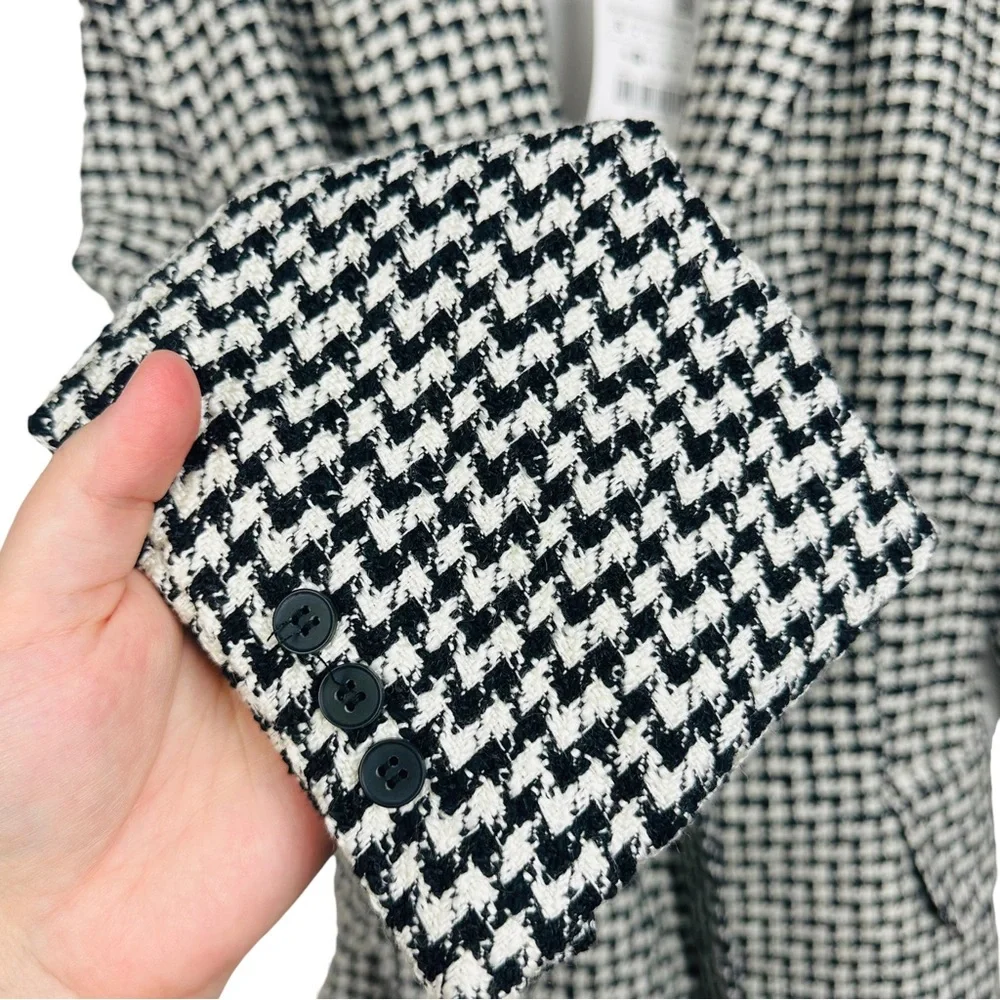 ZARA Tweed Houndstooth Lace Up Open Back Preppy Academia Blazer Mini Dress S - Picture 11 of 16